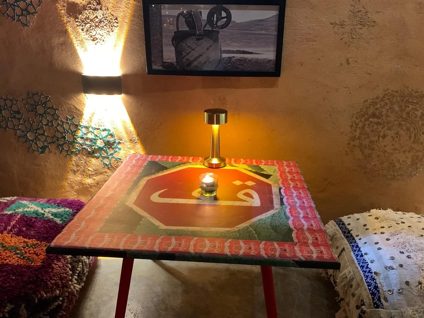 Candlelit Moroccan interior corner at Dar Mansour