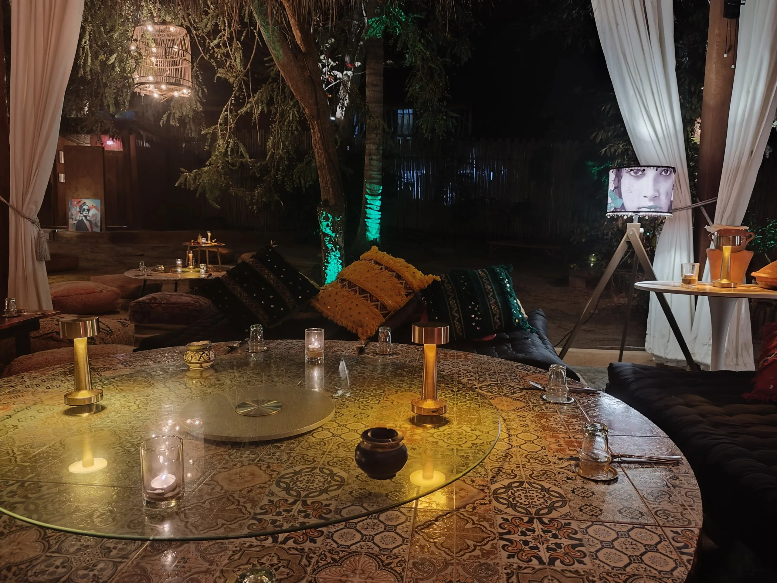 Round table set for a private Moroccan celebration