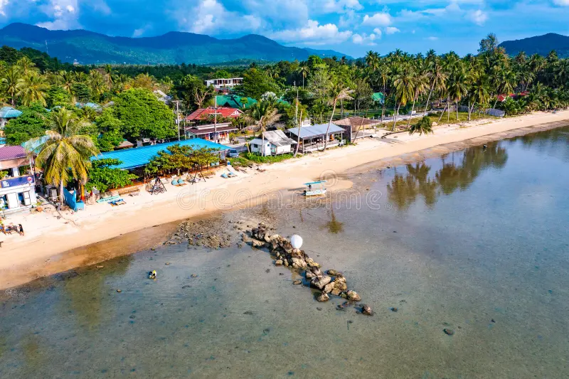Aerial view of Hin Kong Beach and bay on Koh Phangan's west coast