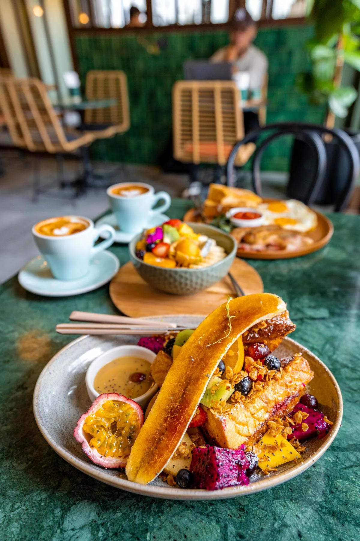 A breakfast plate with coffee in Koh Phangan